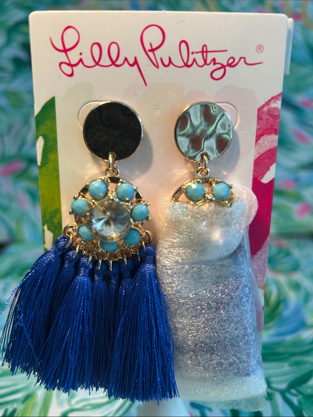 Lilly Pulitzer Blue and Turquoise Tassel Drop Earrings NWT